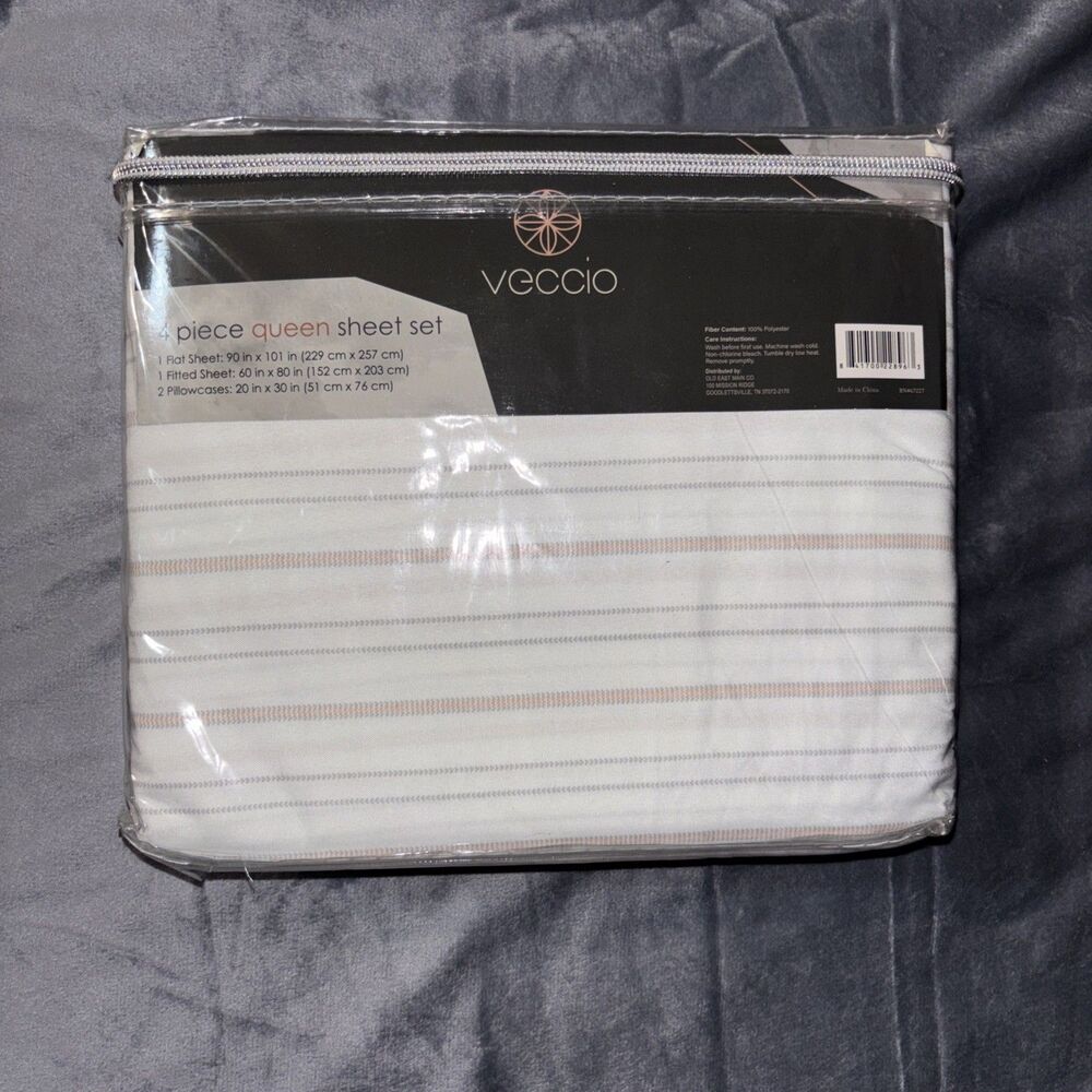 Veccio 4 Piece Queen Sheet Set Pink And Gray Stripes